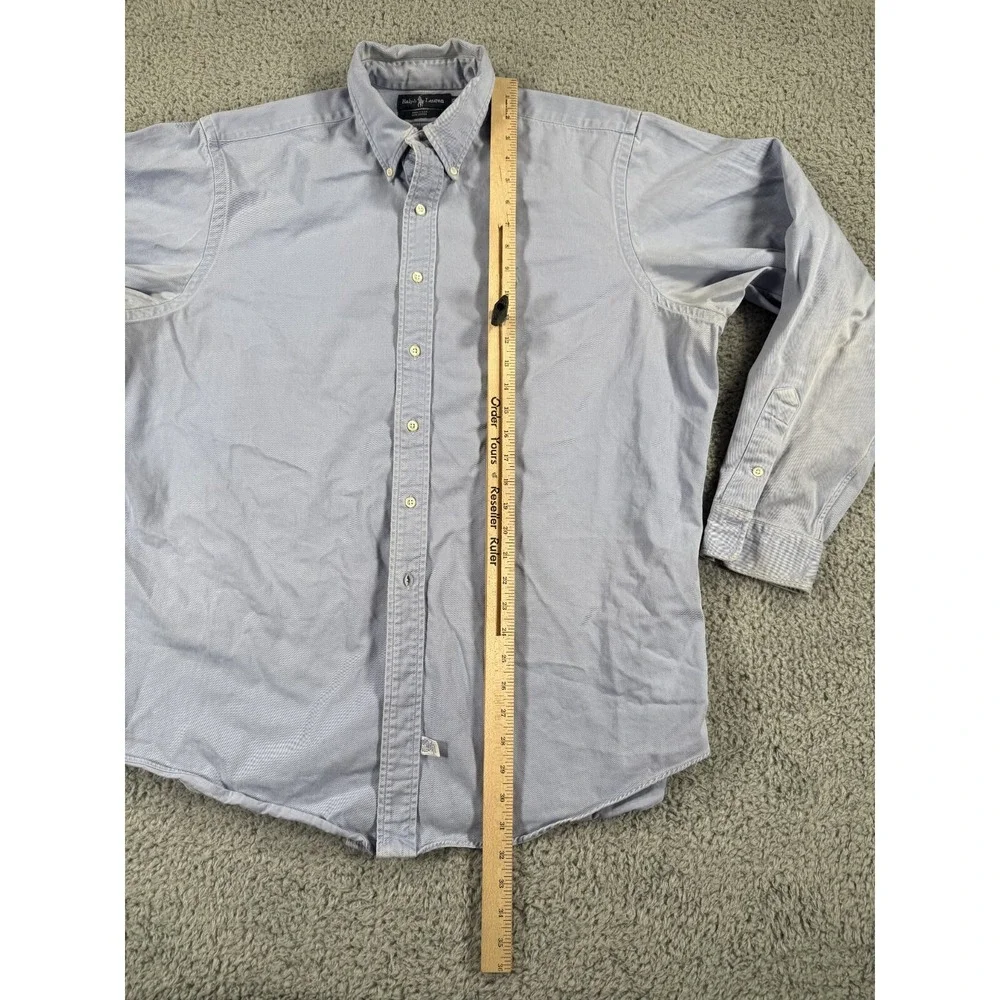 Vintage Ralph Lauren Shirt Mens 2XL Blue Denim Green Pony‎ Heavyweight Button Up
